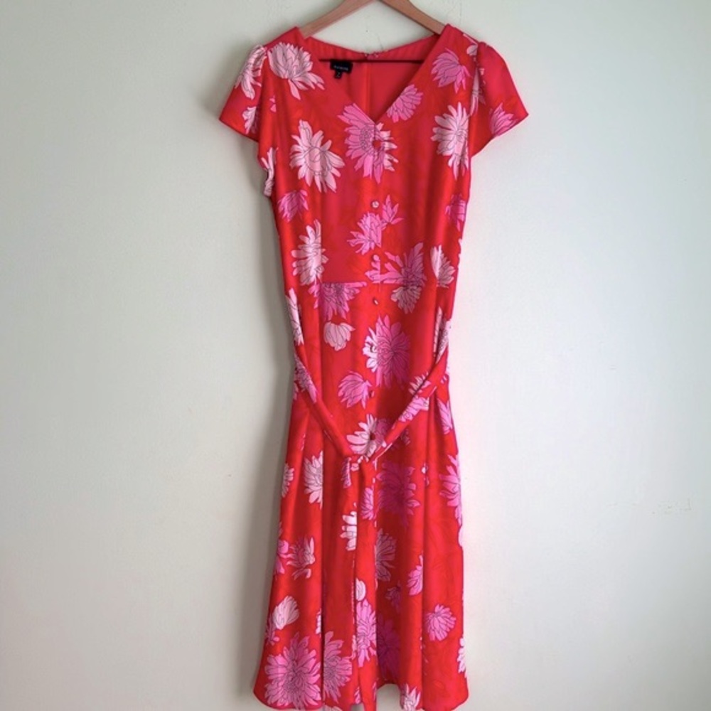 Talbots Floral Print Tie Waist Short Sleeve Dress